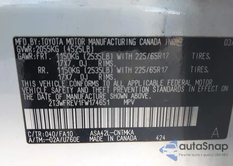 2015 Toyota Rav4 Xle from USA, damaged, VIN 2T3WFREV1FW174651